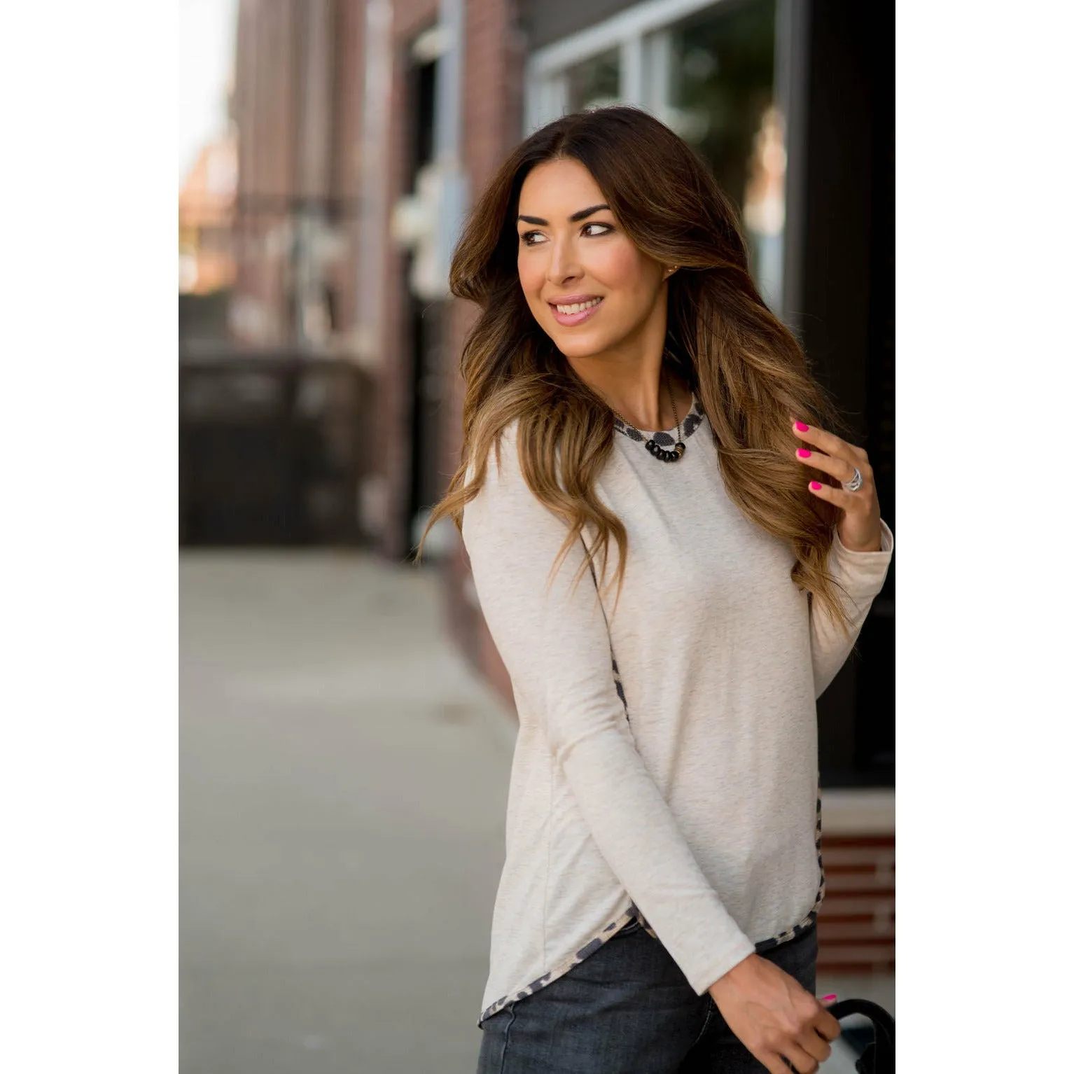 Hint of Leopard Trimmed Solid Tee