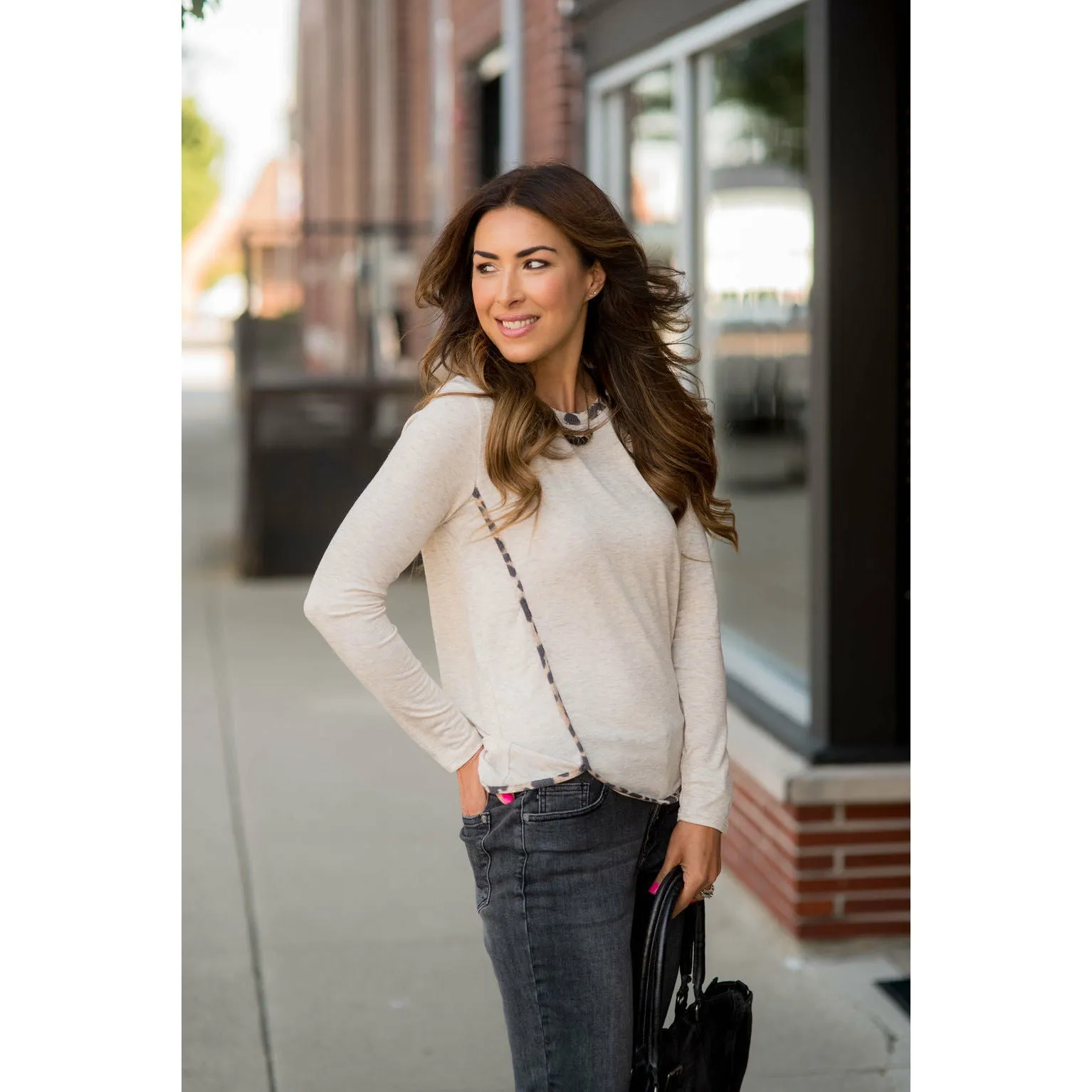 Hint of Leopard Trimmed Solid Tee