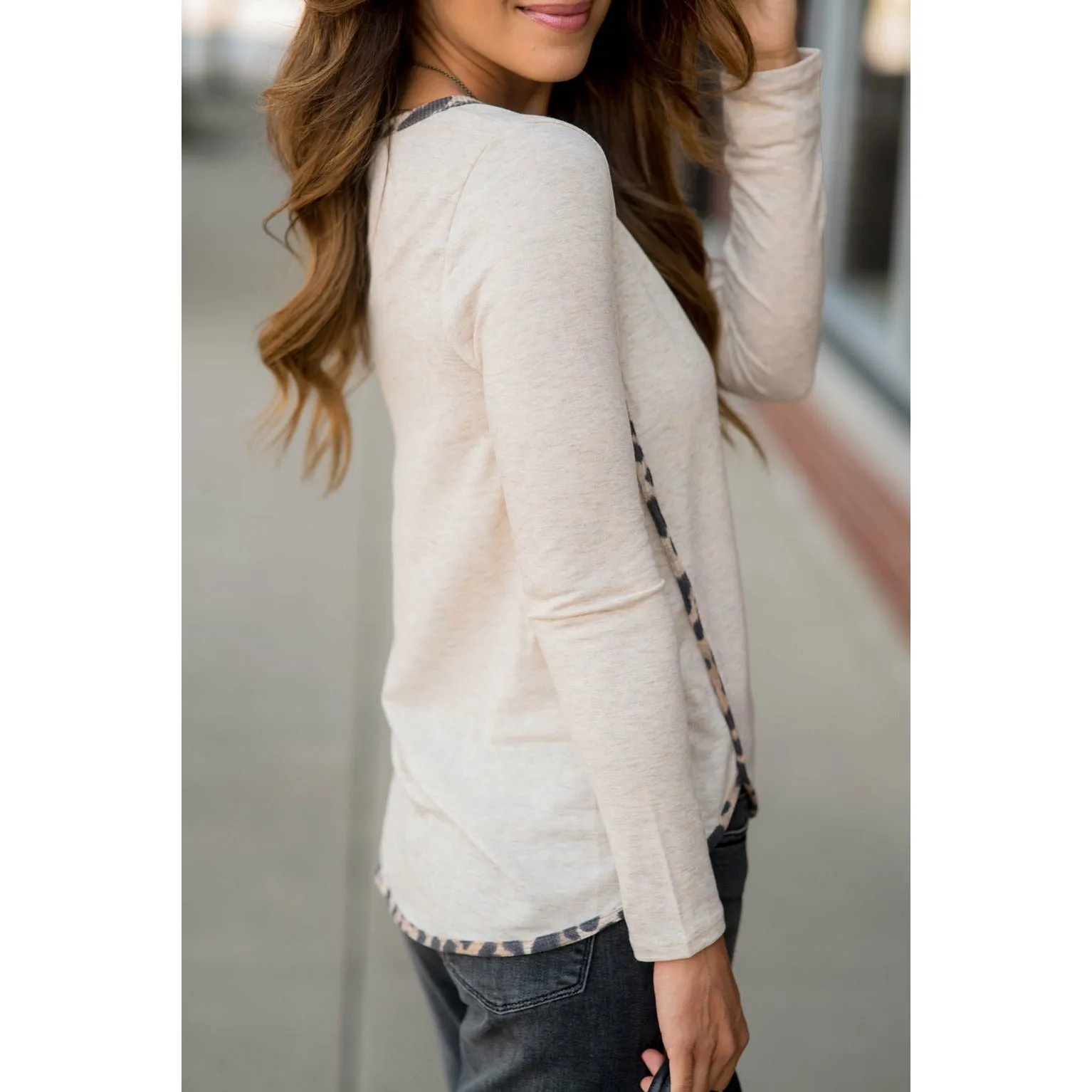Hint of Leopard Trimmed Solid Tee