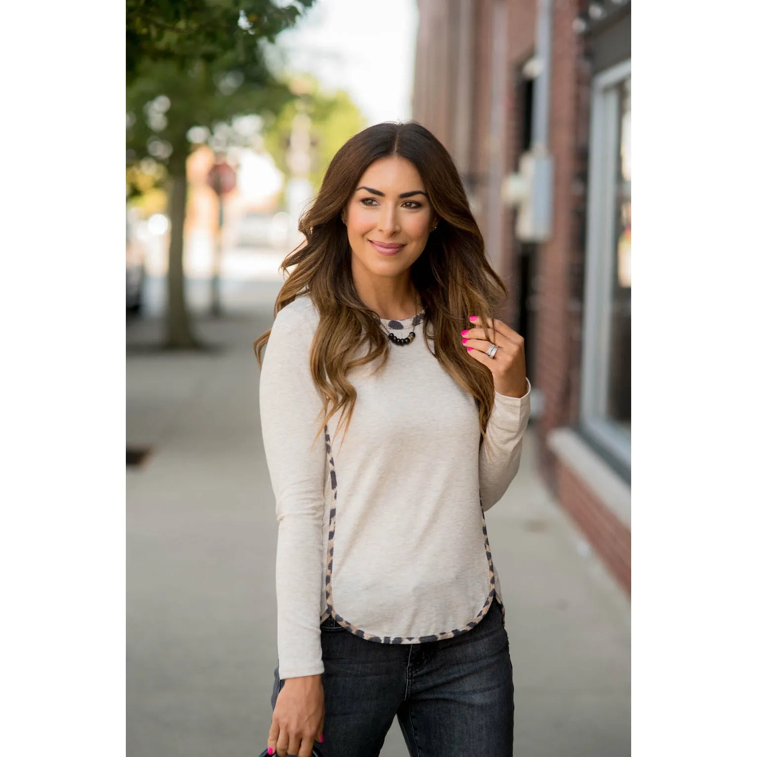 Hint of Leopard Trimmed Solid Tee