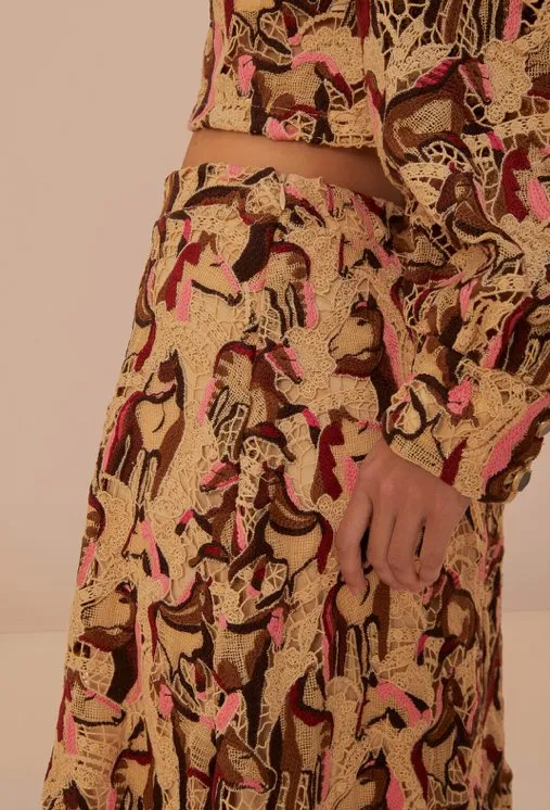Horses Guipire Midi Skirt Grey