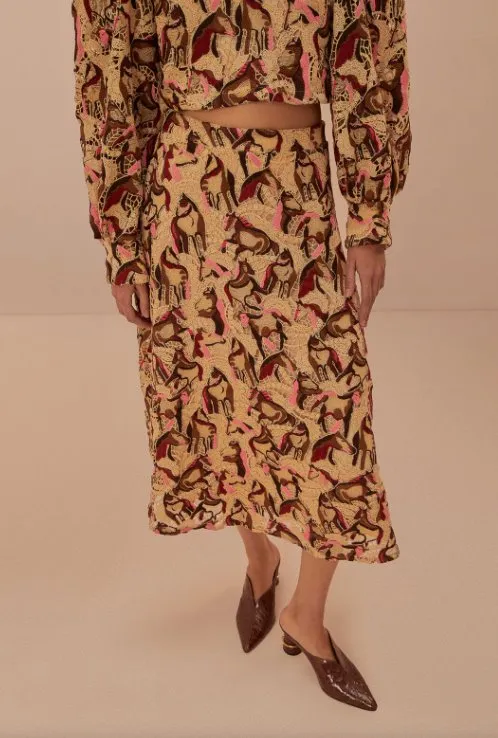 Horses Guipire Midi Skirt Grey