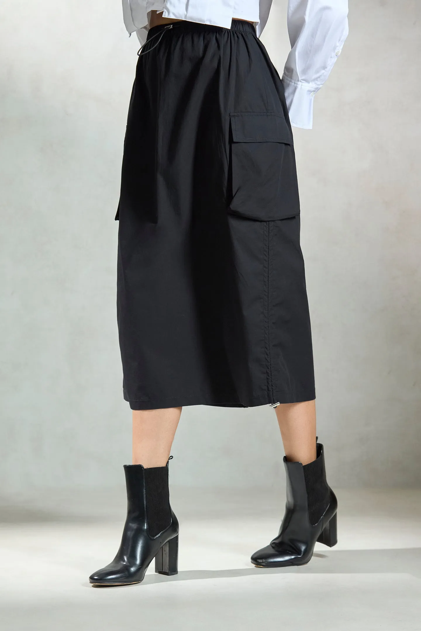 Inara|Cotton Drawcord Cargo Skirt