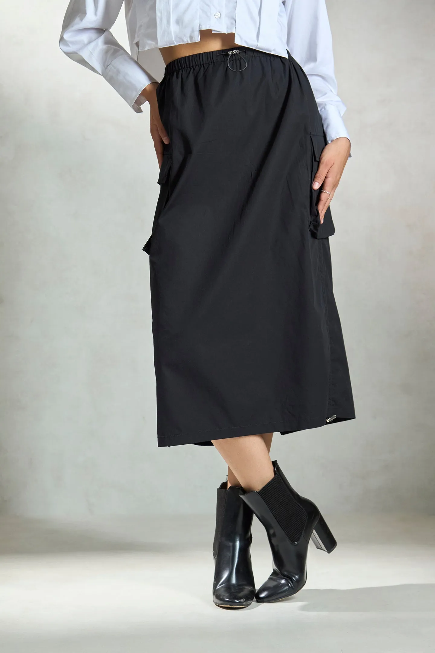 Inara|Cotton Drawcord Cargo Skirt