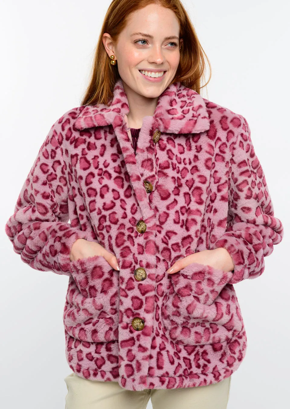 Ivy Jane 130217 Faux Fur Rosy Leopard Jacket
