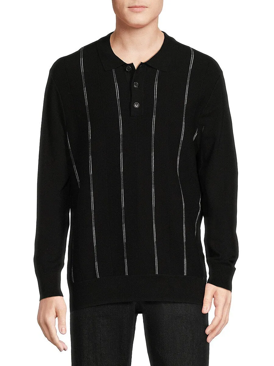Karl Lagerfeld Paris Men's Slim Fit Striped Polo Sweater Black White XL