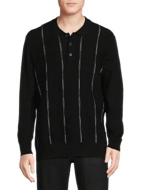 Karl Lagerfeld Paris Men's Slim Fit Striped Polo Sweater Black White XL