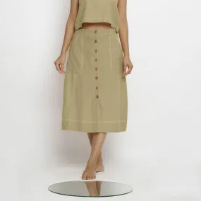 Khakhi Green 100% Cotton Button-Down Midi Skirt