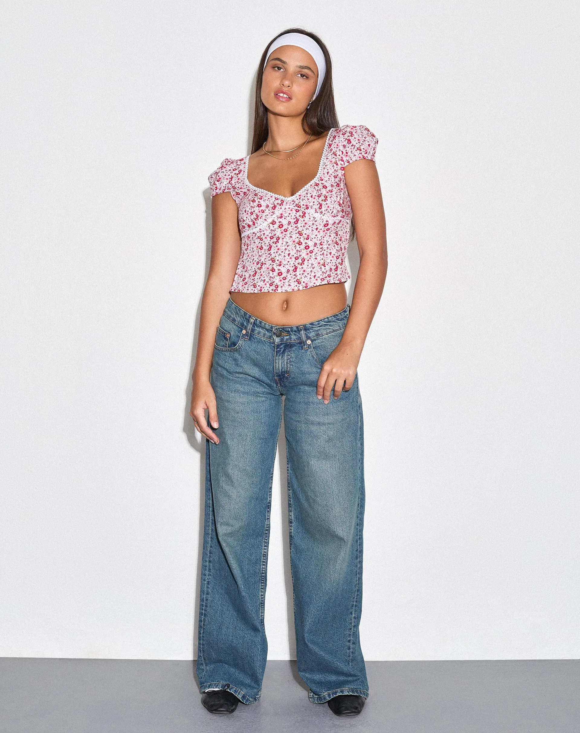 Laz Top in Blush Red Ditsy Floral