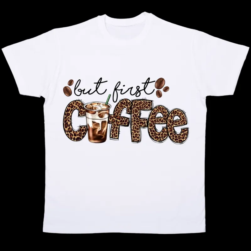 Leopard Print "But first Coffee" T-shirt