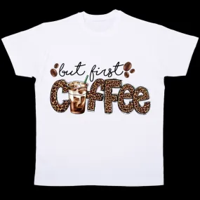 Leopard Print "But first Coffee" T-shirt