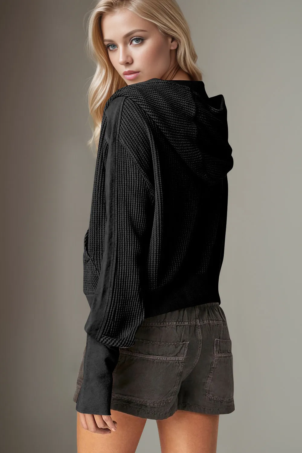 Mary Anne Waffle-Knit Hooded Jacket