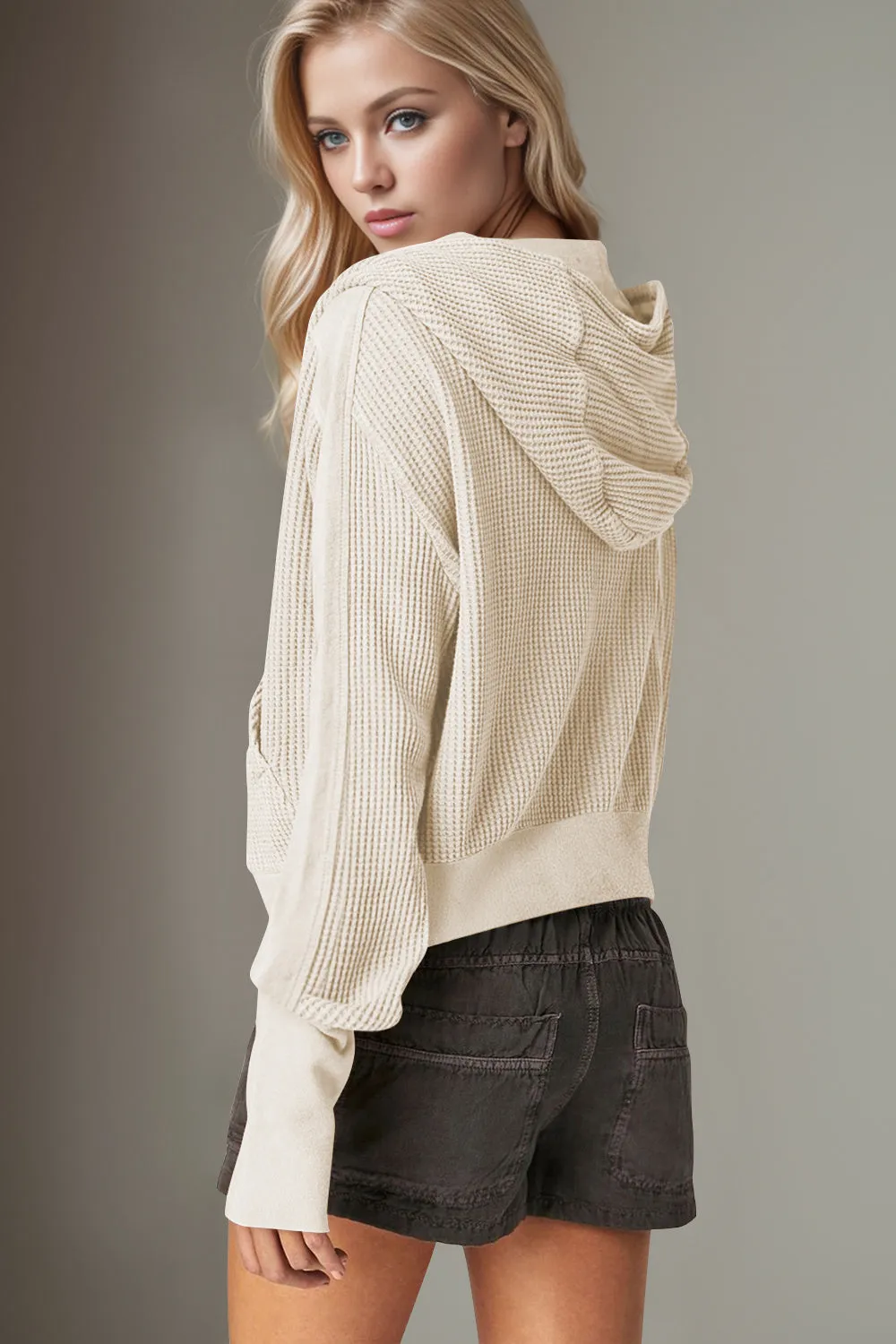 Mary Anne Waffle-Knit Hooded Jacket