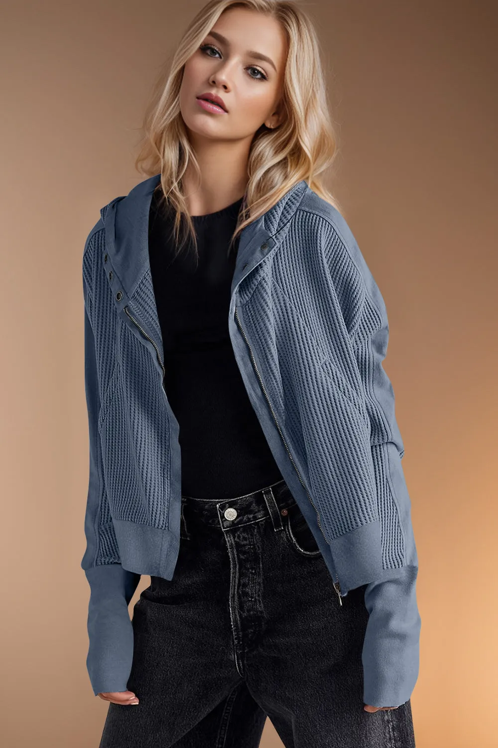 Mary Anne Waffle-Knit Hooded Jacket