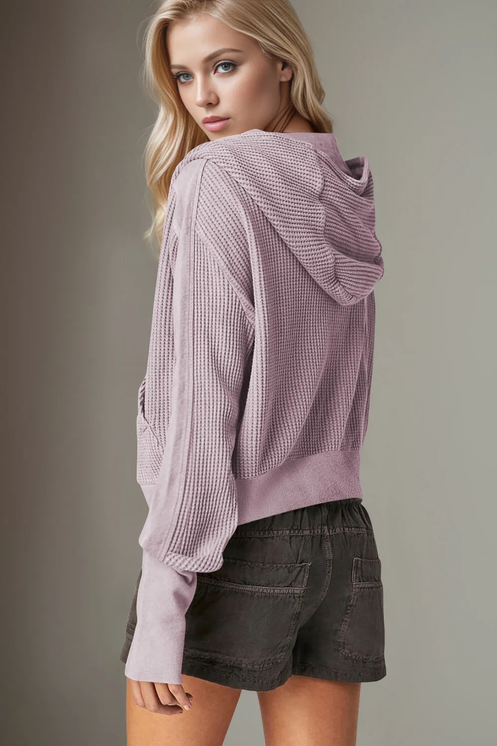 Mary Anne Waffle-Knit Hooded Jacket