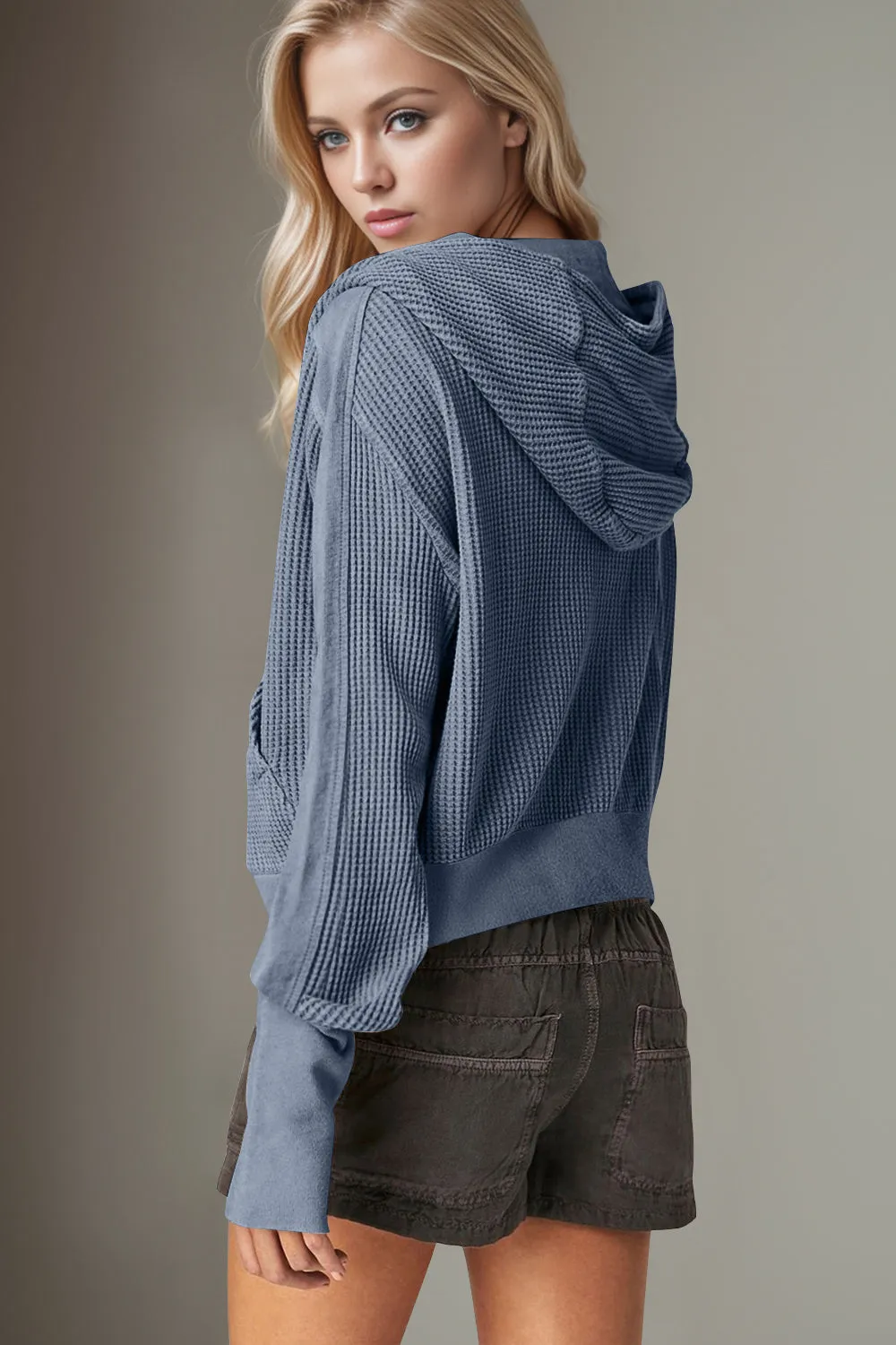 Mary Anne Waffle-Knit Hooded Jacket
