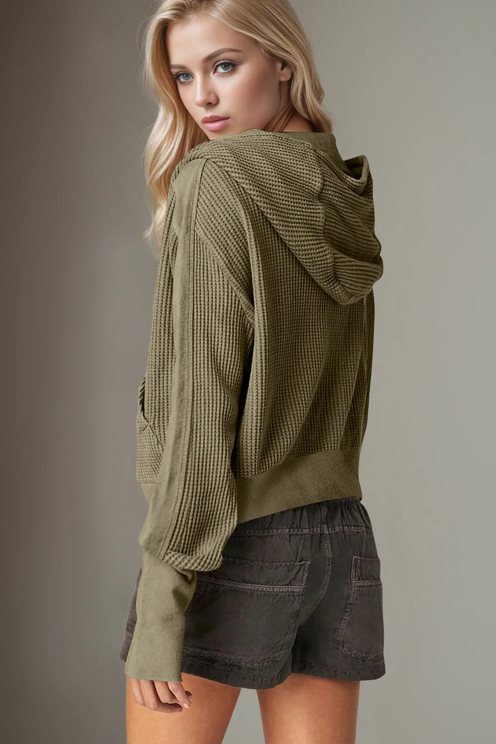 Mary Anne Waffle-Knit Hooded Jacket