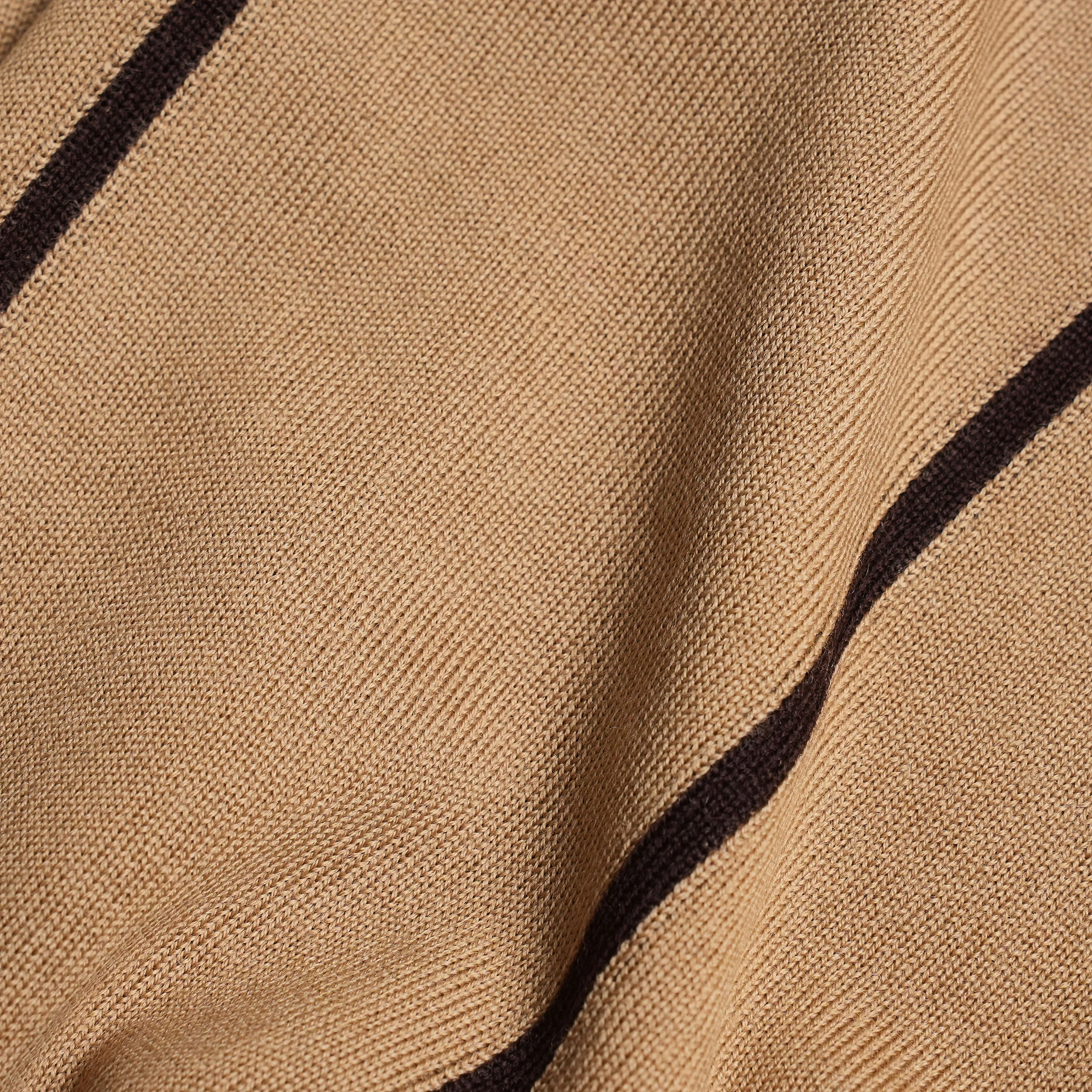 Merino Wool Striped Camel Sweater Polo