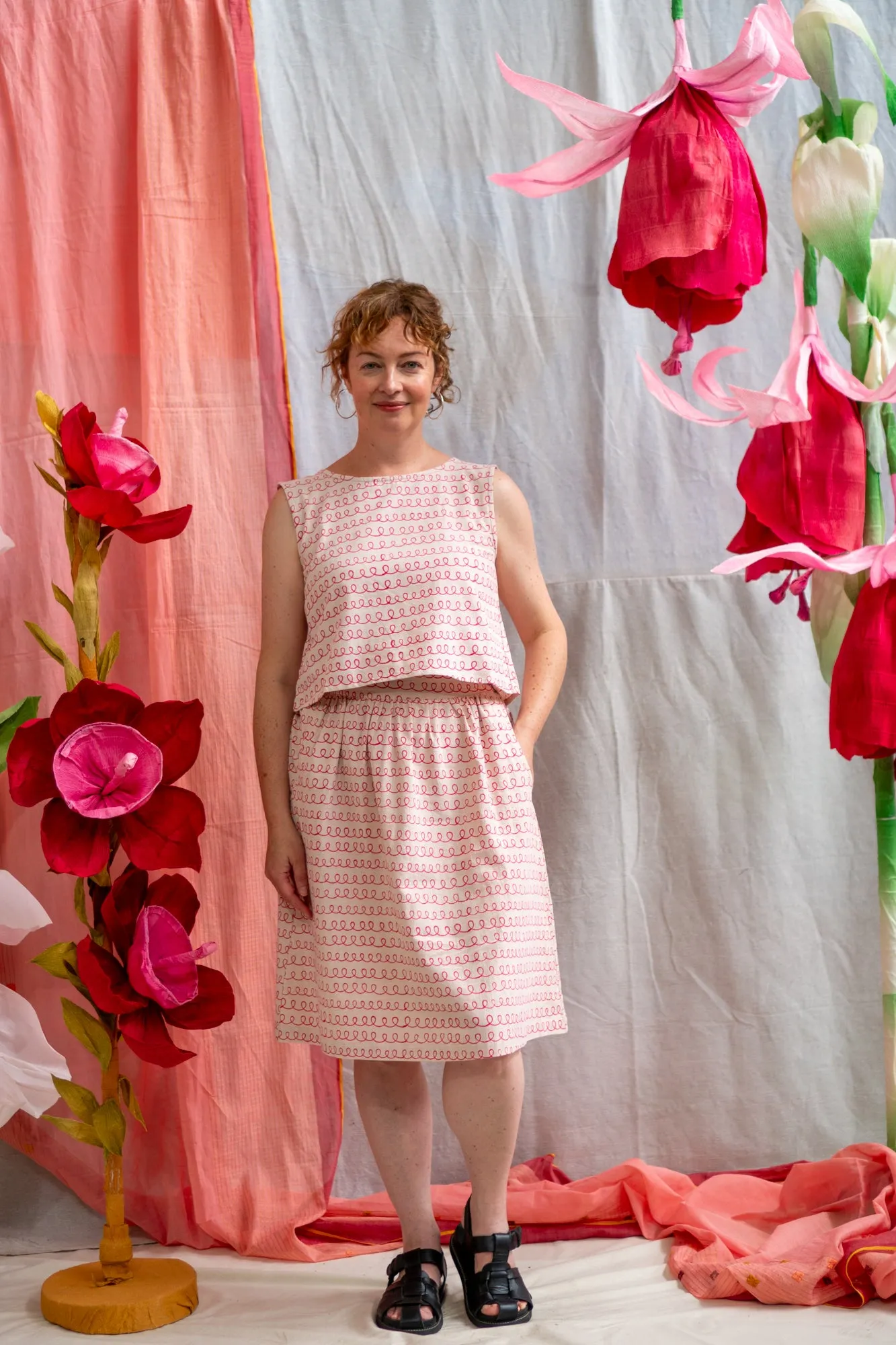 Midi Pocket Skirt – Pink Twirl Print