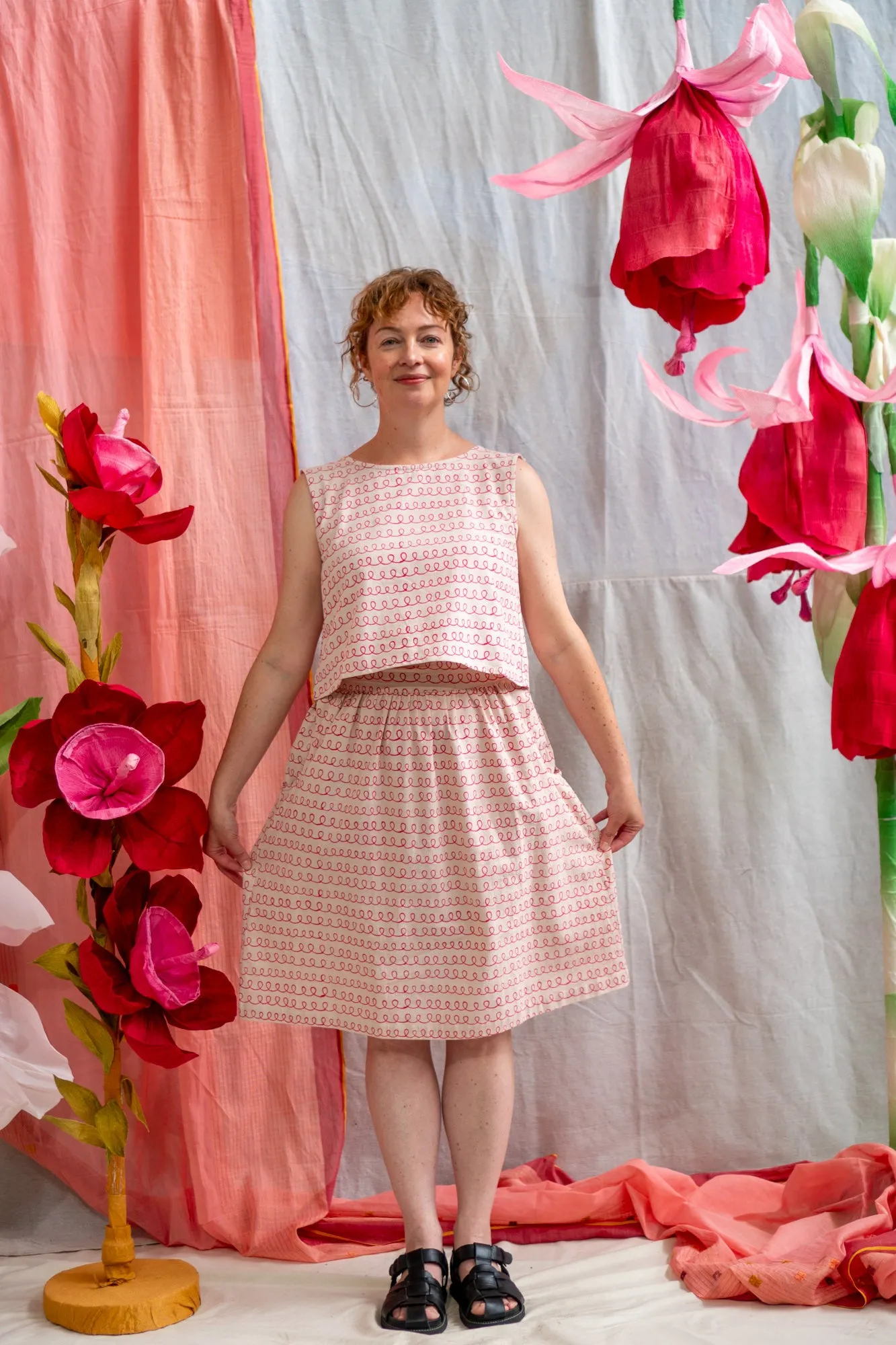 Midi Pocket Skirt – Pink Twirl Print