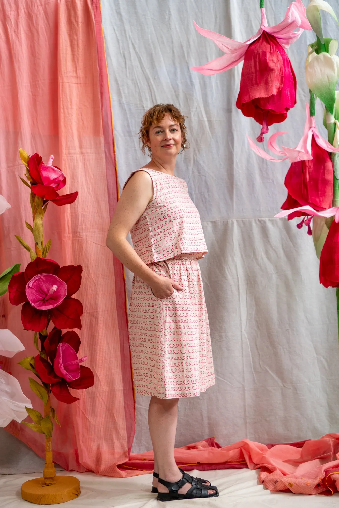 Midi Pocket Skirt – Pink Twirl Print