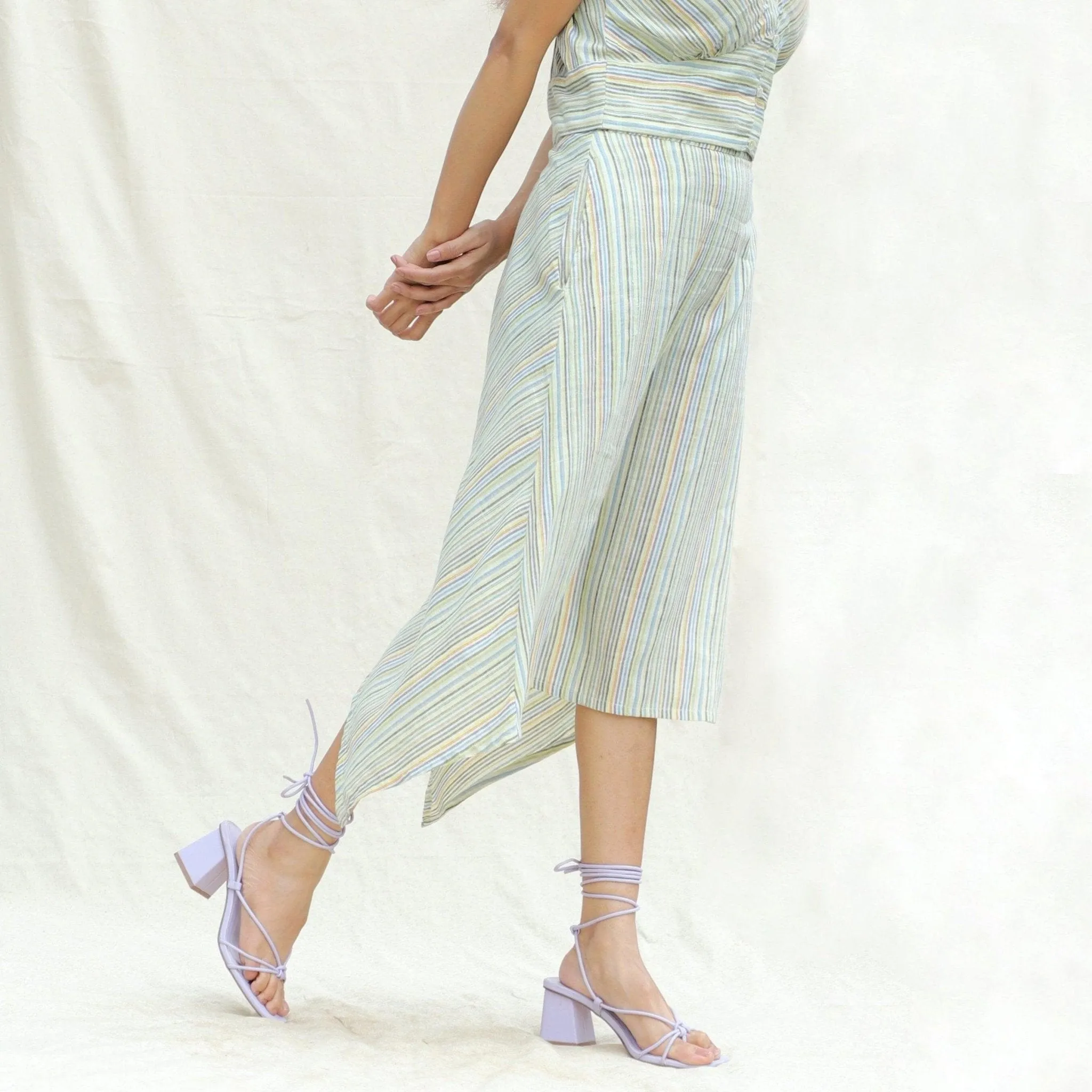 Multicolor Stripes Cotton Back Slit Asymmetric Skirt