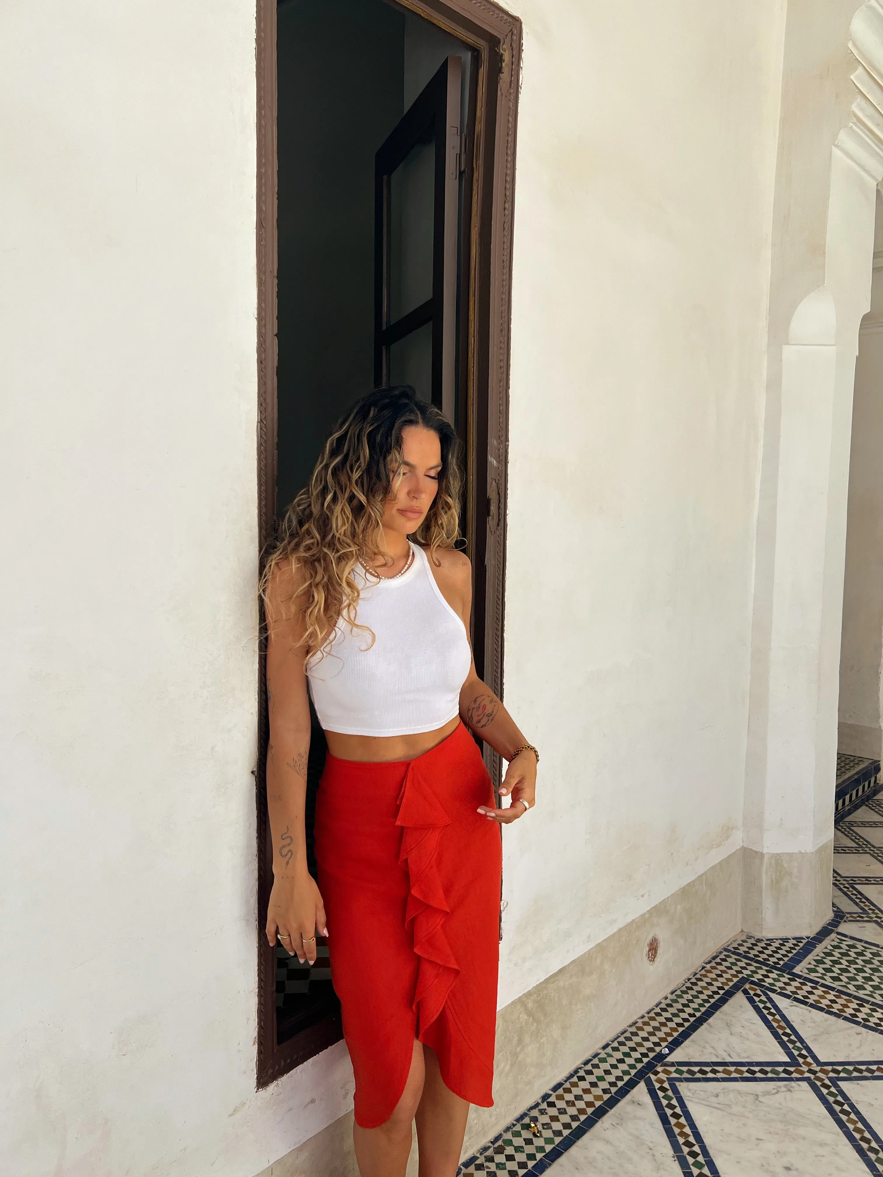 Najah Linen Skirt Orange