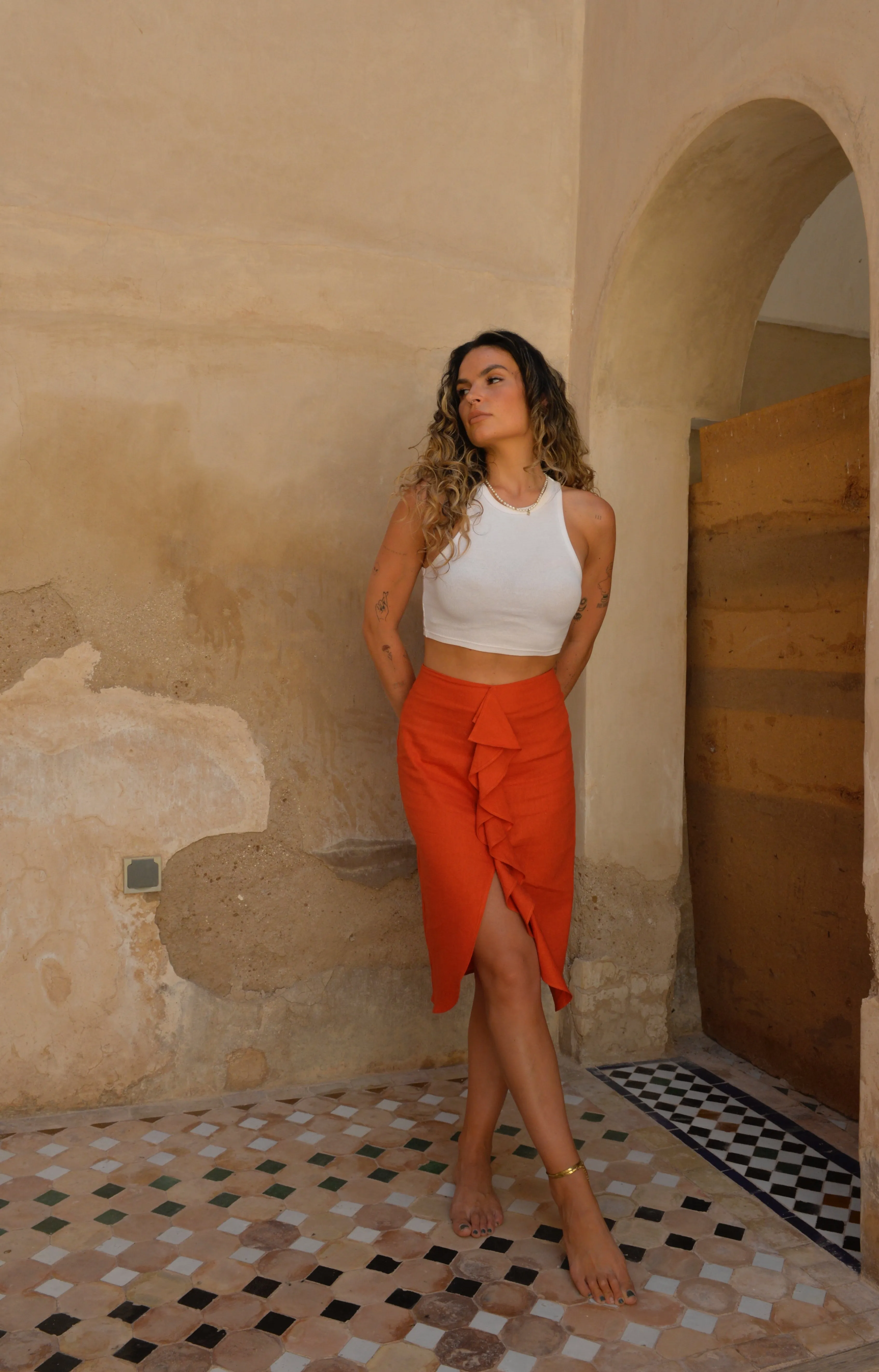 Najah Linen Skirt Orange