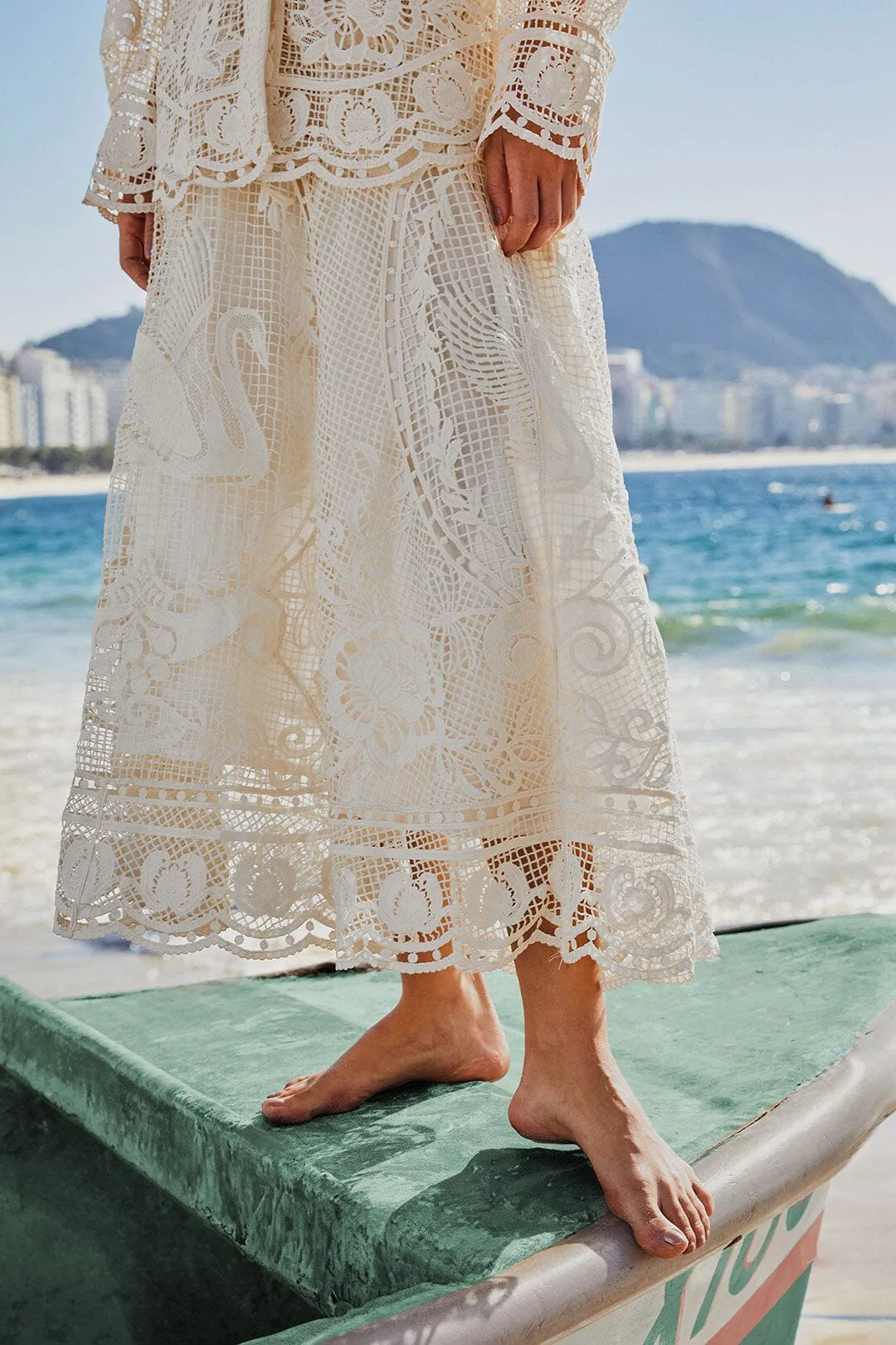 Off-White Swan Lake Guipure Midi Skirt