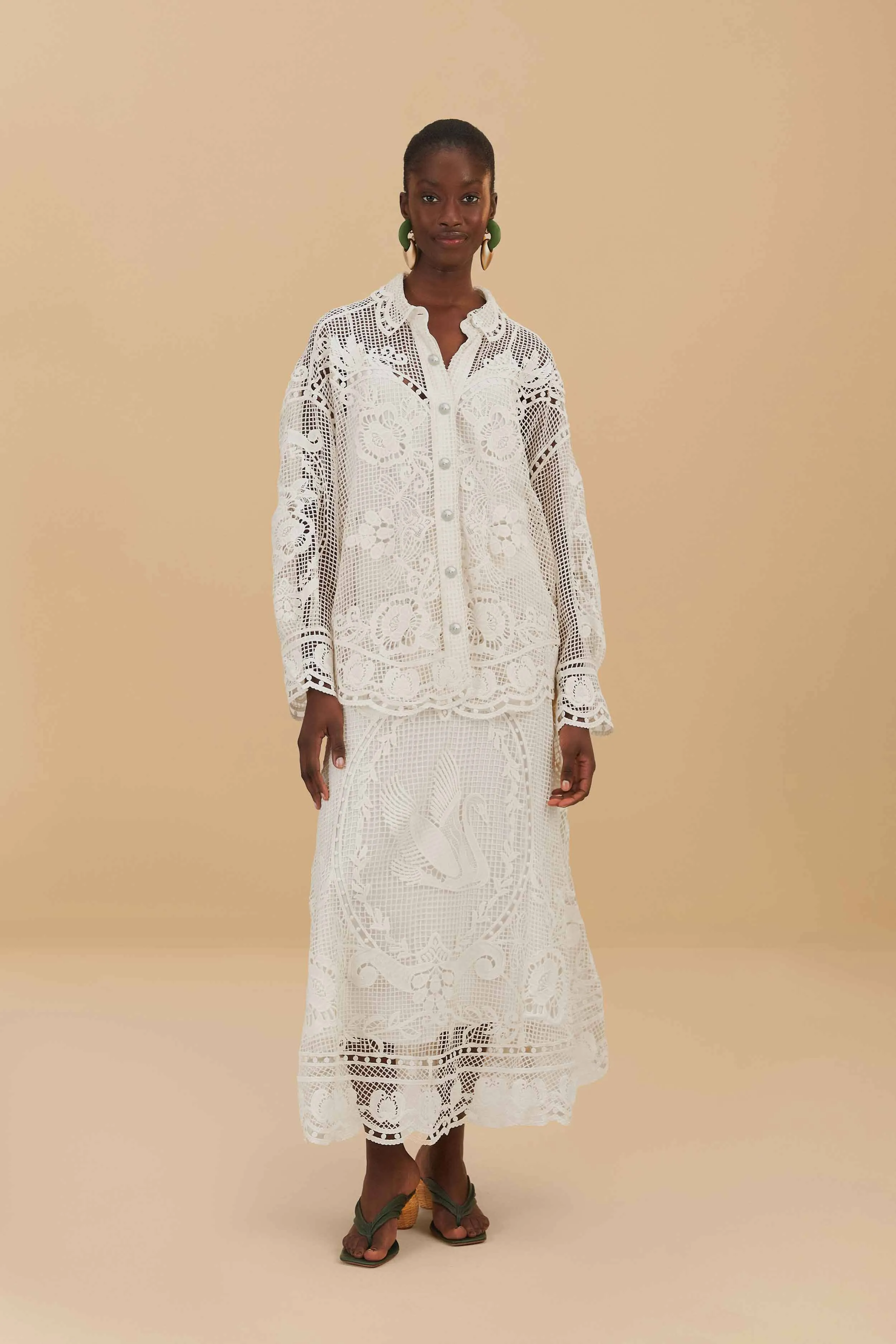 Off-White Swan Lake Guipure Midi Skirt