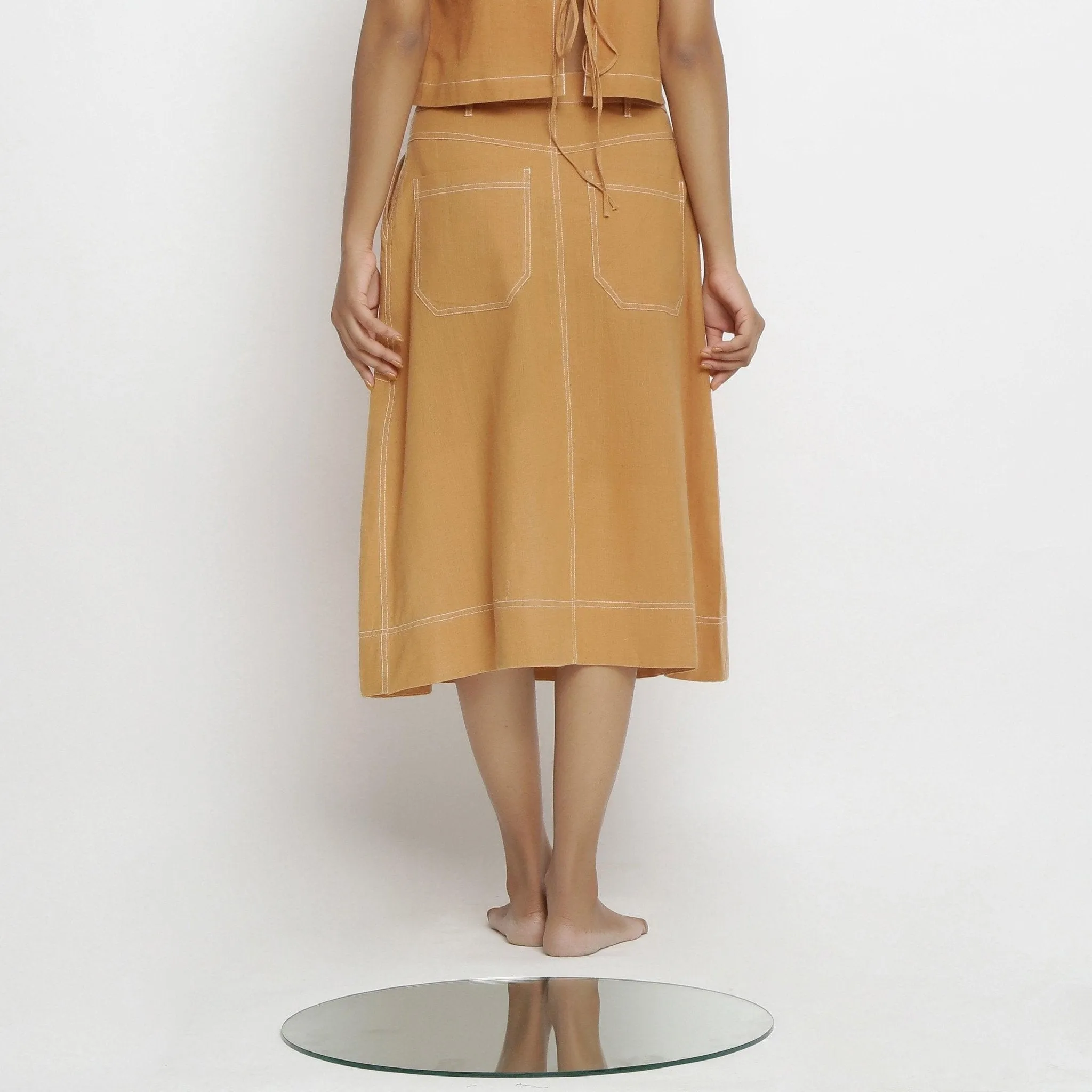 Orange 100% Cotton Button-Down Midi Skirt
