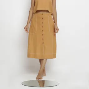 Orange 100% Cotton Button-Down Midi Skirt