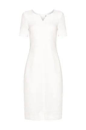 Plain White Tweed Dress with Neck and Hem Slits - Eve