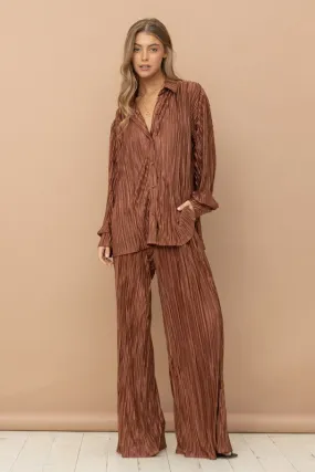 Pleated Silk Pants in Brown