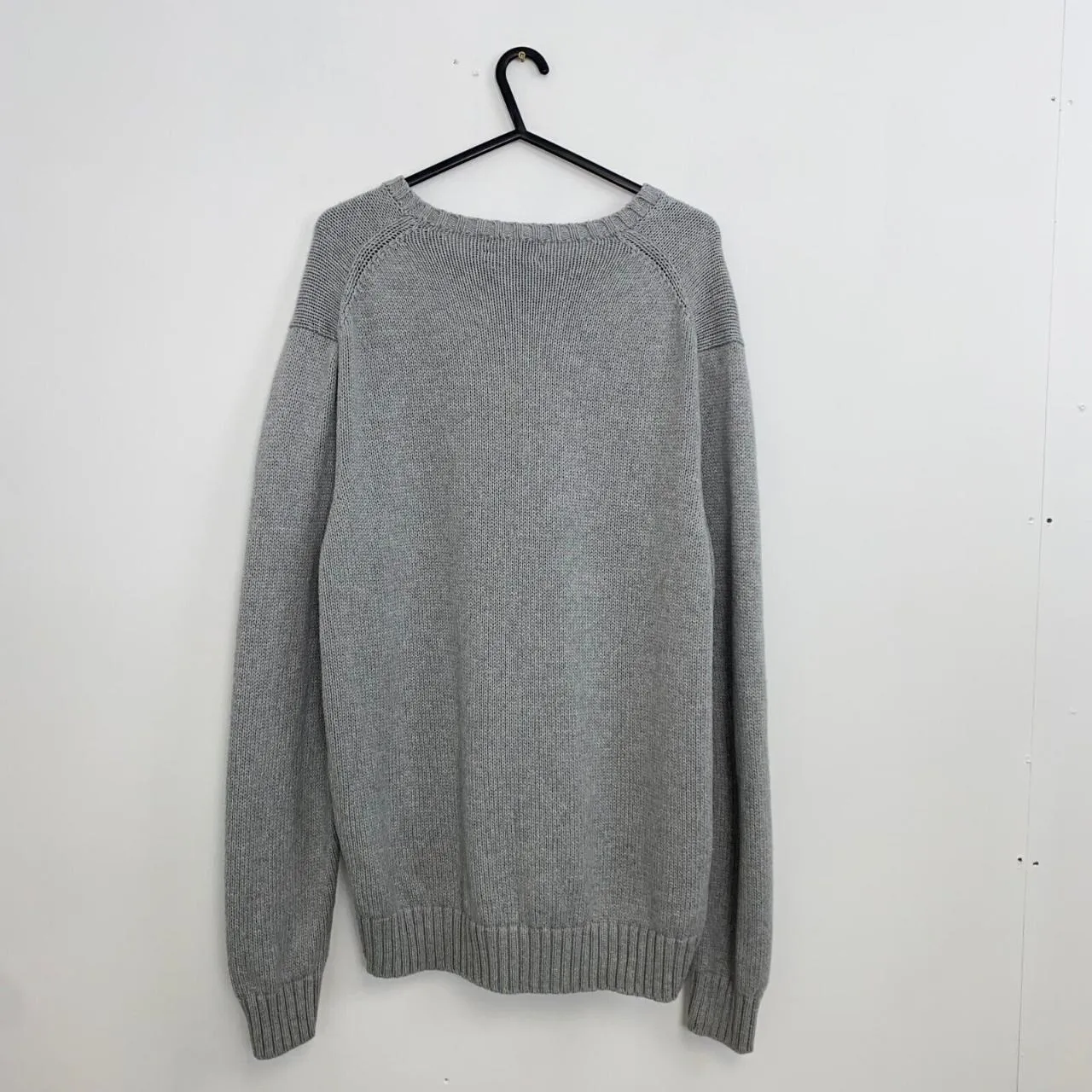 Preowned Polo Ralph Lauren Knitted Jumper Mens Size L [Fit as XL] Grey Crew Heavy Sweater