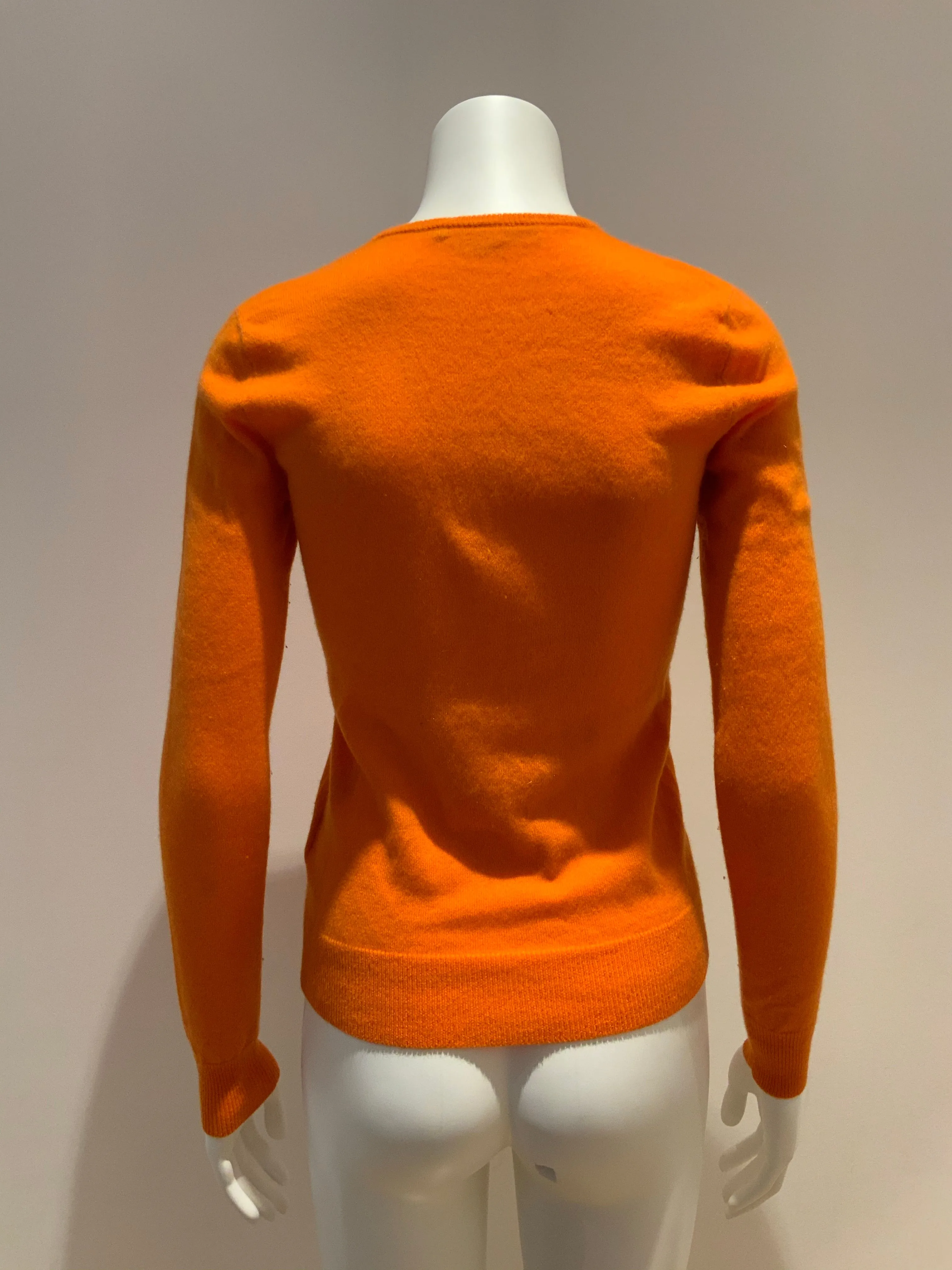 Ralph Lauren Pure Cashmere Neon Orange V neck Jumper Sweater Size M medium ladies