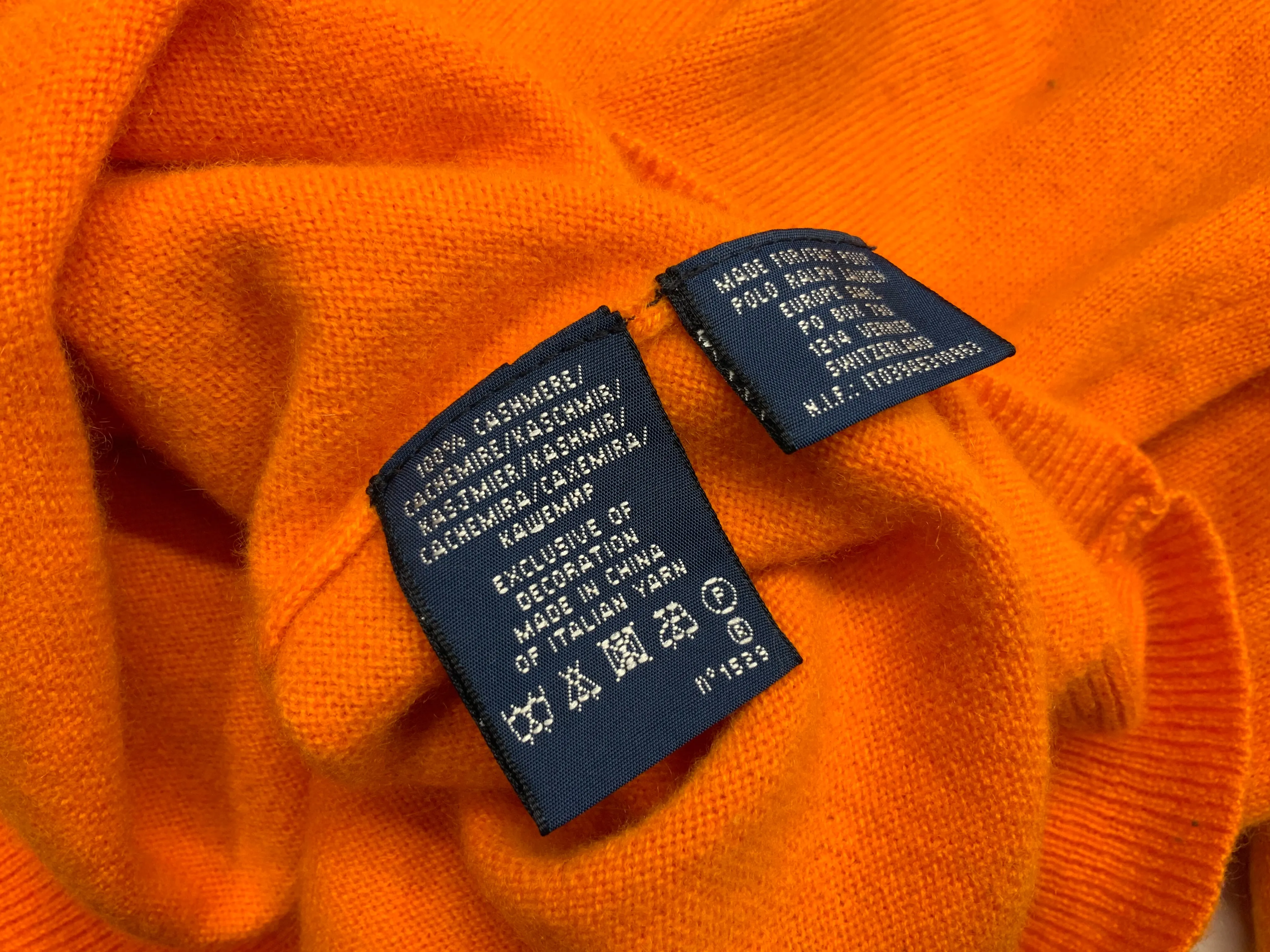 Ralph Lauren Pure Cashmere Neon Orange V neck Jumper Sweater Size M medium ladies