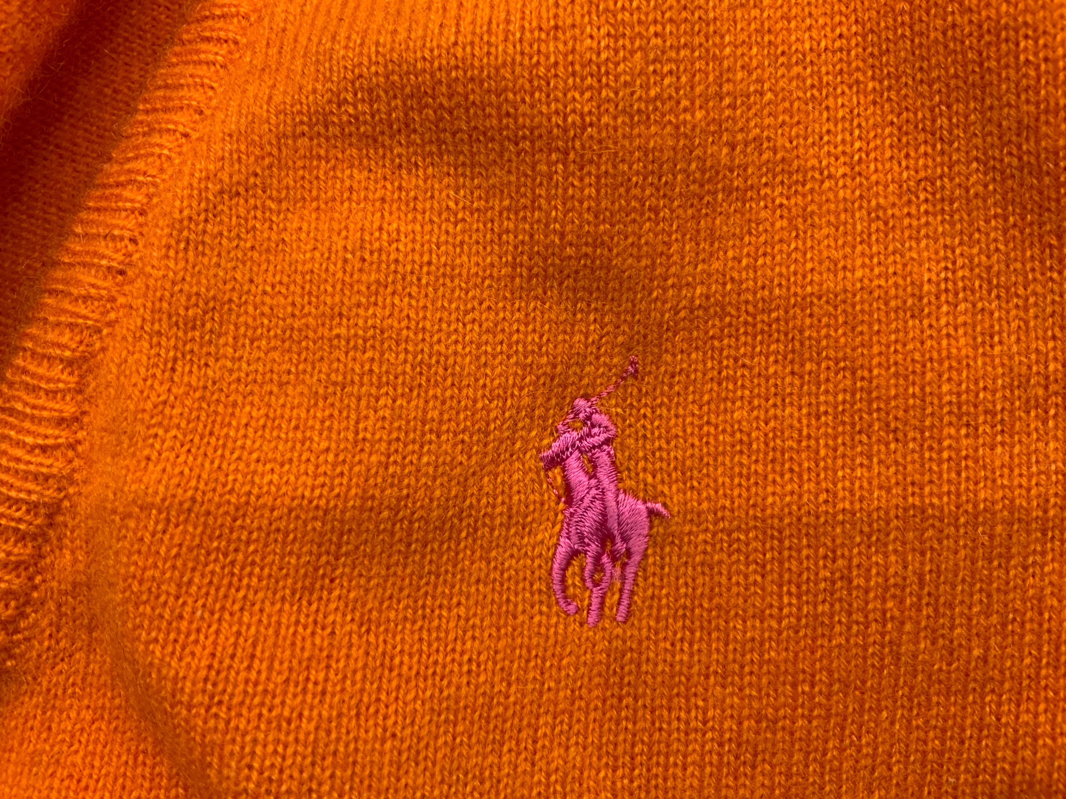 Ralph Lauren Pure Cashmere Neon Orange V neck Jumper Sweater Size M medium ladies