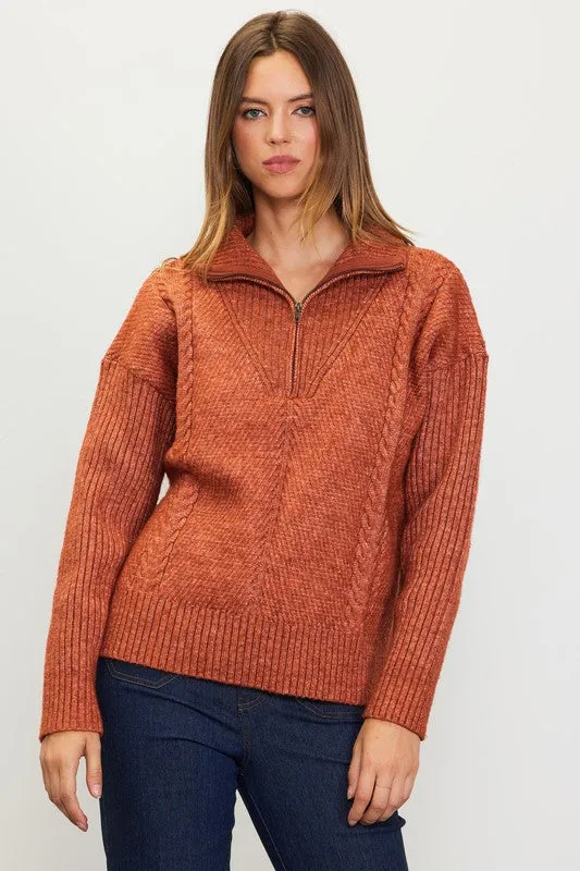 Rust Long Sleeve Half Zip Up Sweater