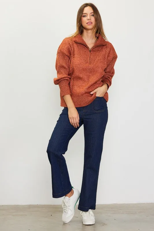 Rust Long Sleeve Half Zip Up Sweater
