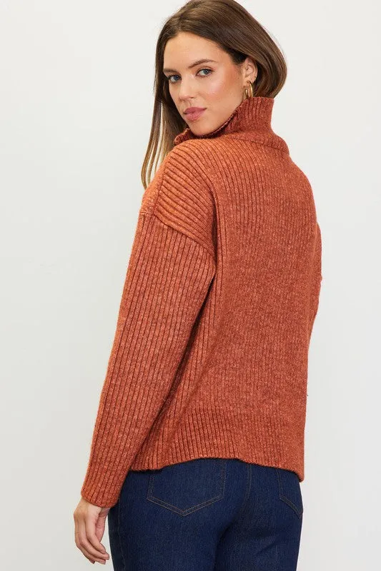 Rust Long Sleeve Half Zip Up Sweater