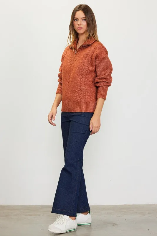 Rust Long Sleeve Half Zip Up Sweater