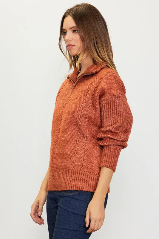 Rust Long Sleeve Half Zip Up Sweater
