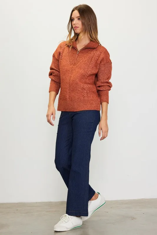 Rust Long Sleeve Half Zip Up Sweater