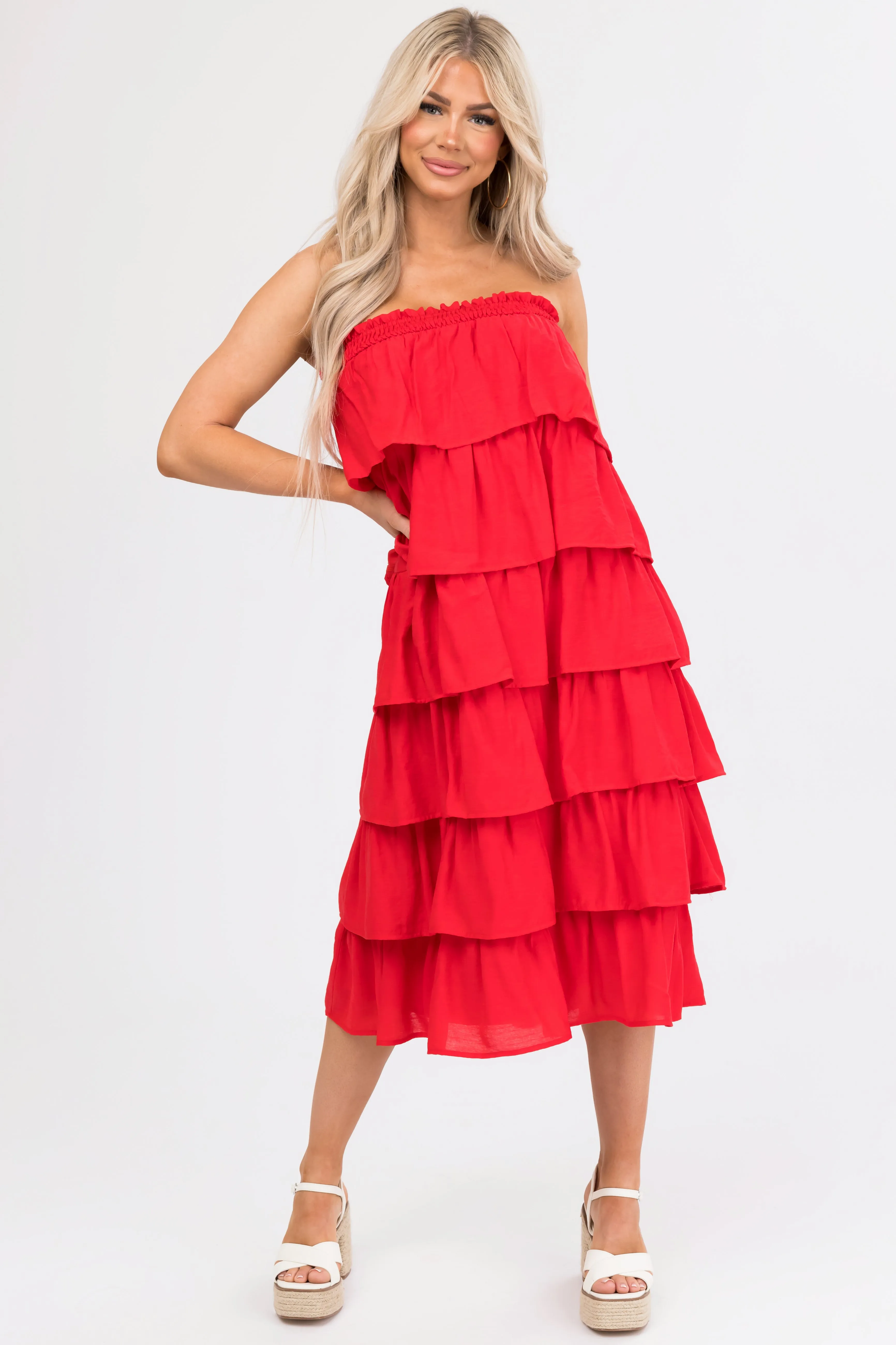 Scarlet Ruffle Convertible Maxi Skirt Midi Dress