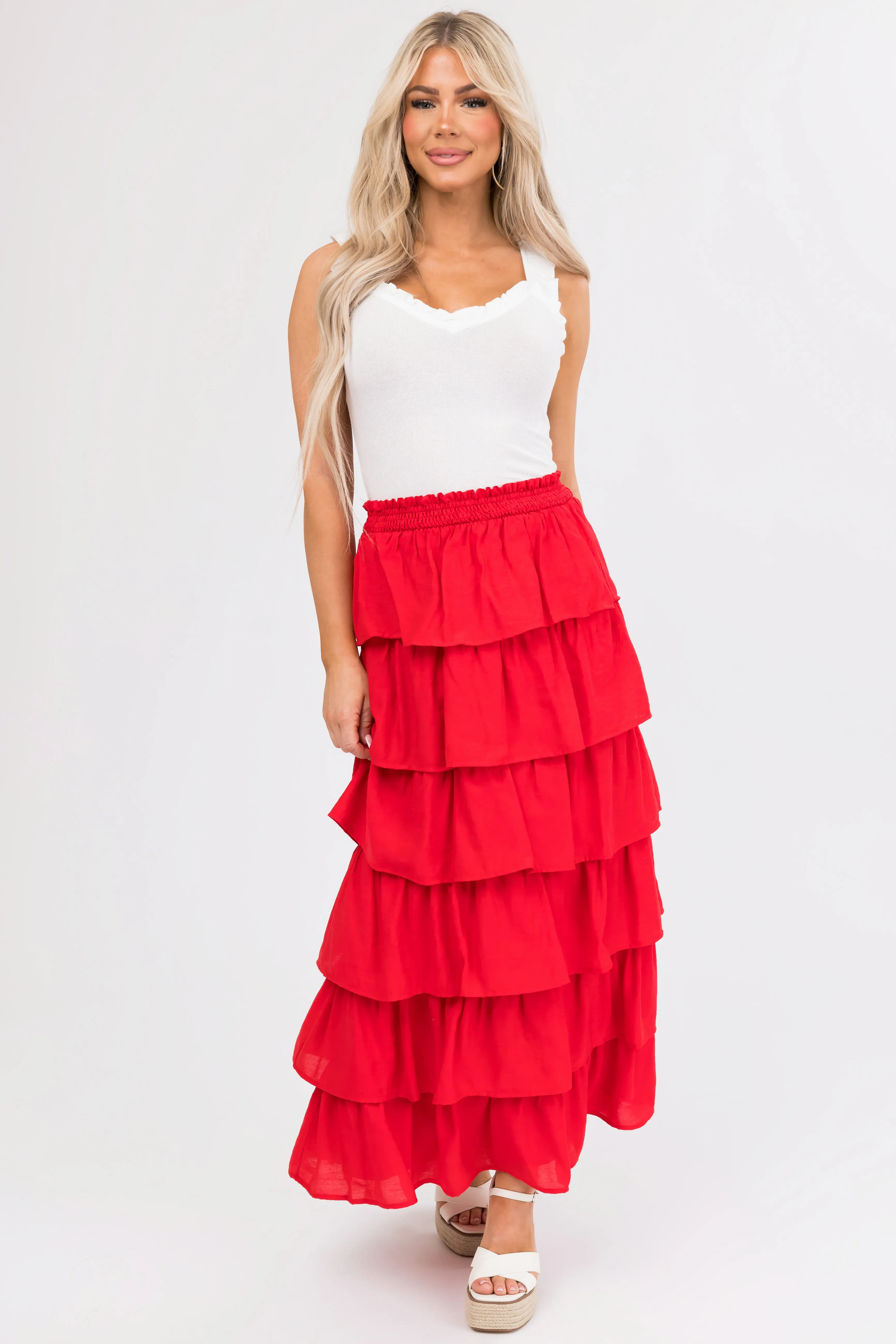 Scarlet Ruffle Convertible Maxi Skirt Midi Dress