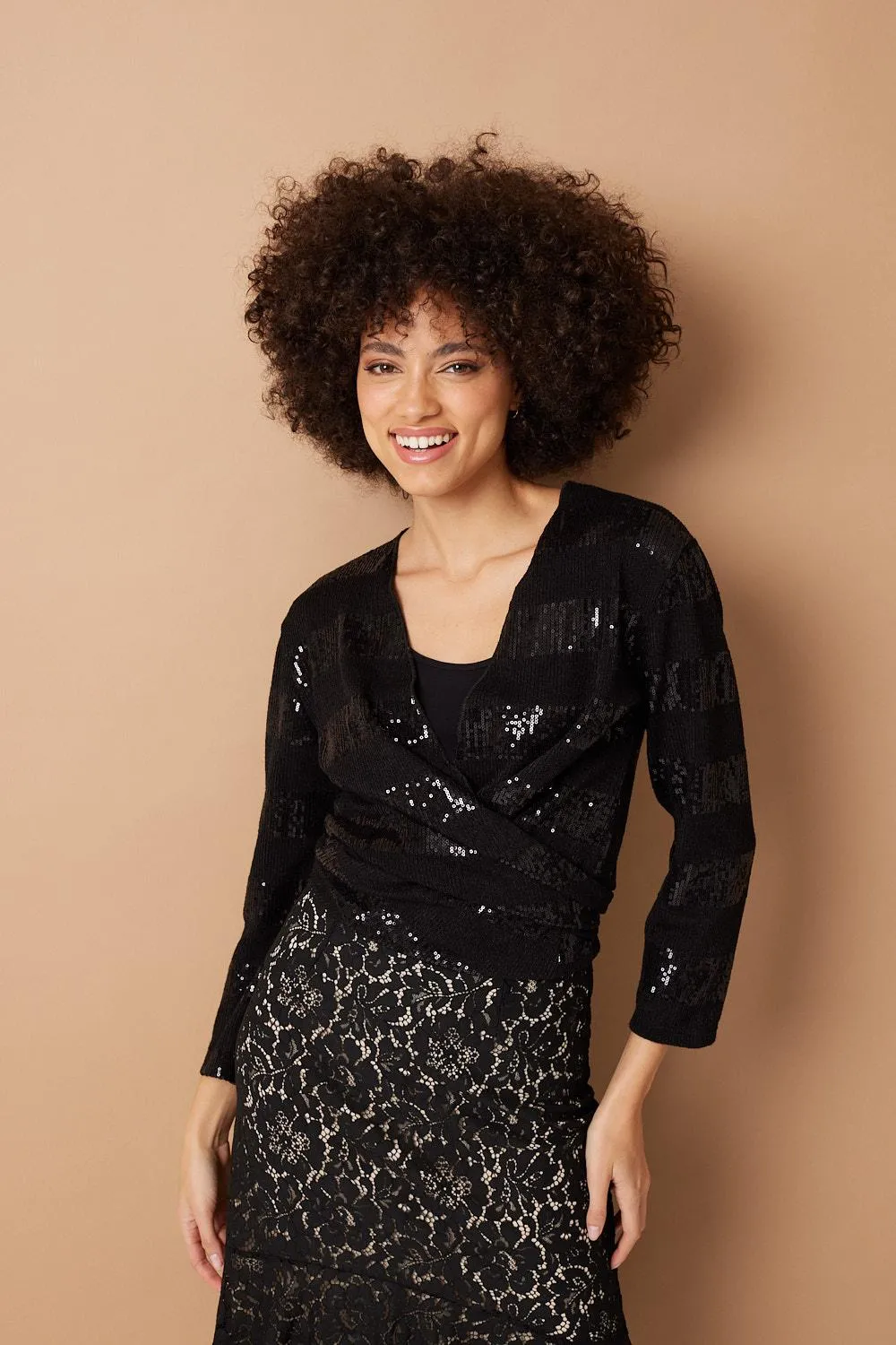 Sequin Tie Front Knit Cardigan