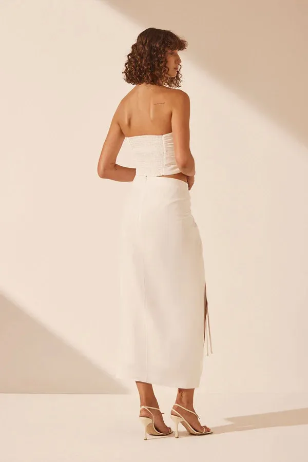 Shona Joy- Blanc Linen Ruched Drawstring Midi Skirt *** SALE ITEM NO RETURNS***