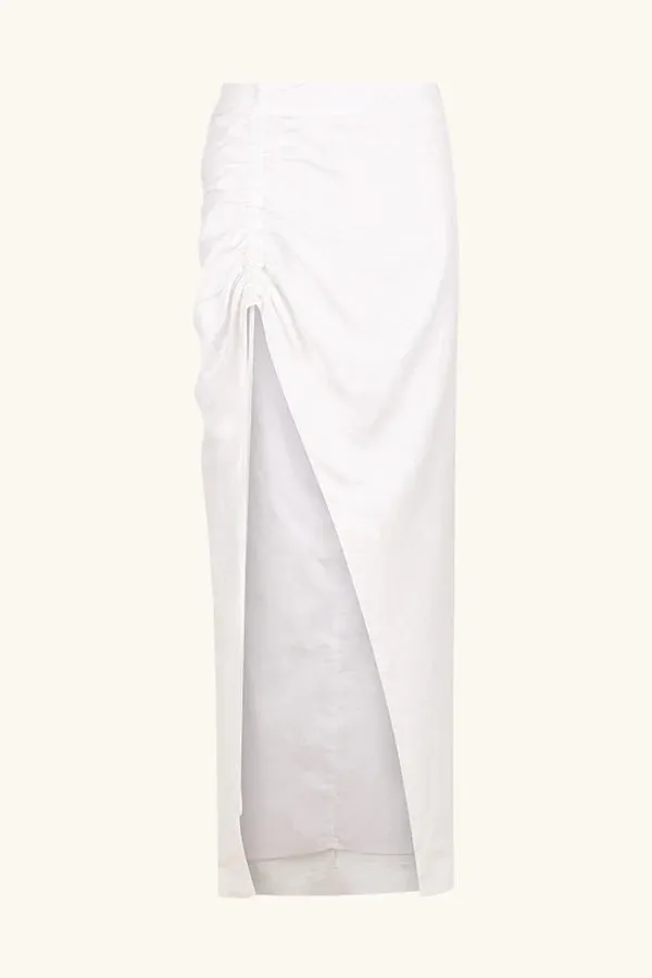 Shona Joy- Blanc Linen Ruched Drawstring Midi Skirt *** SALE ITEM NO RETURNS***