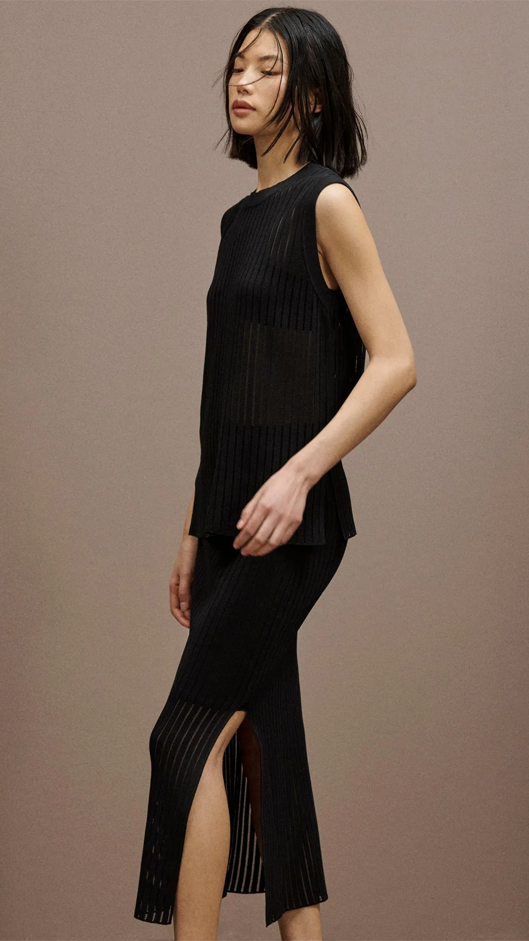 Sleeveless Stretch Crew in Mercerized Cotton | Black